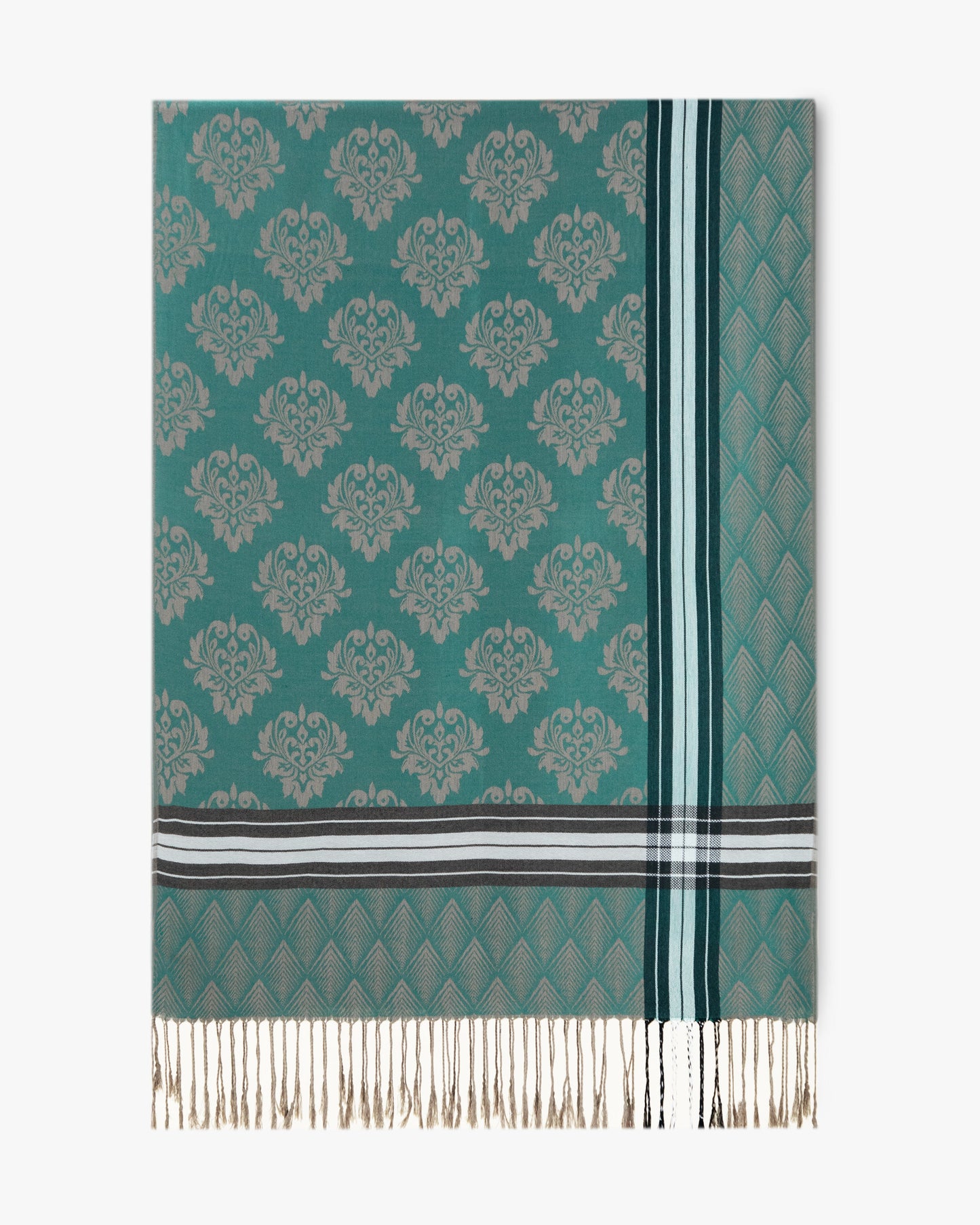 Damask Print w/ Stripe Border Pashmina