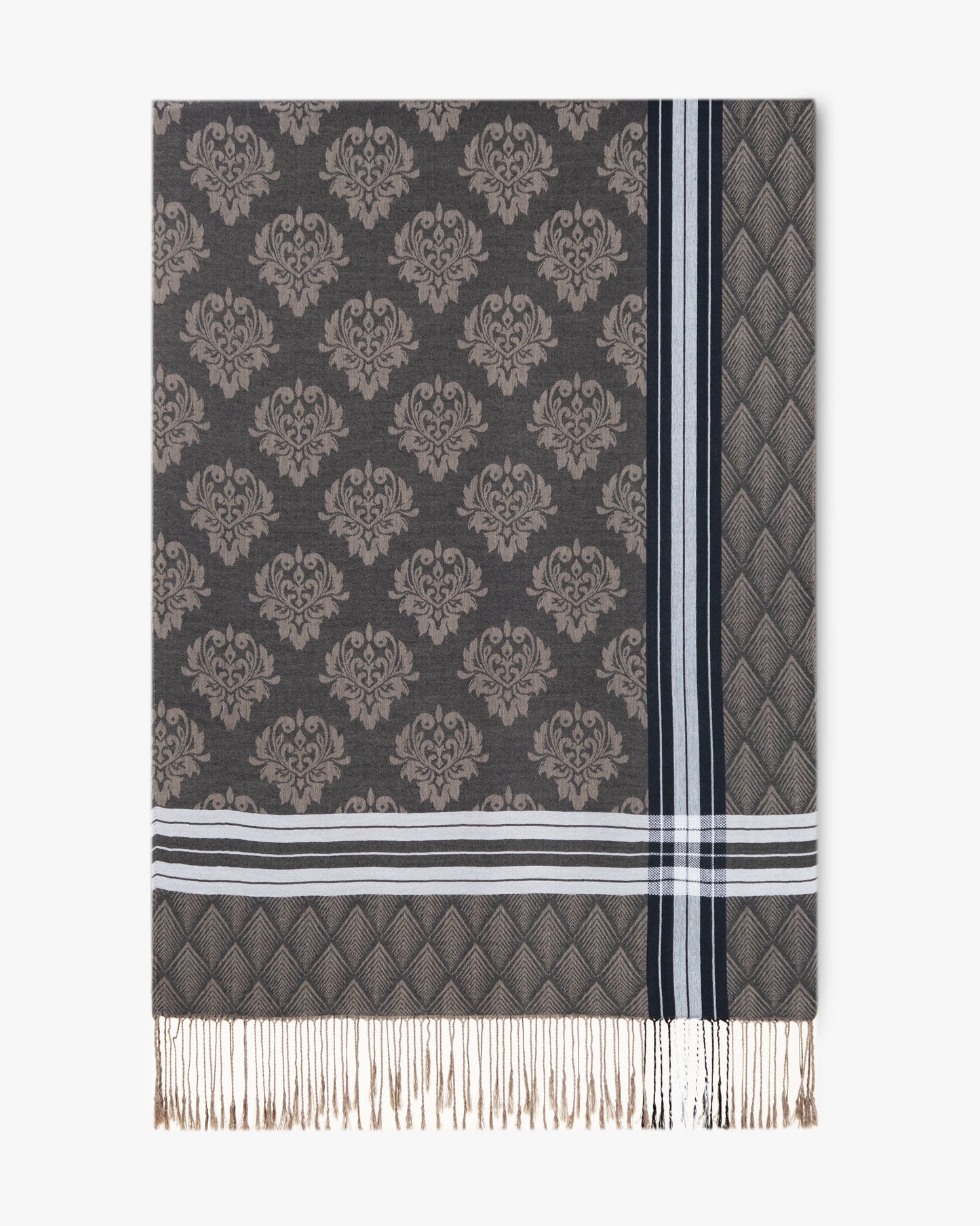 Damask Print w/ Stripe Border Pashmina