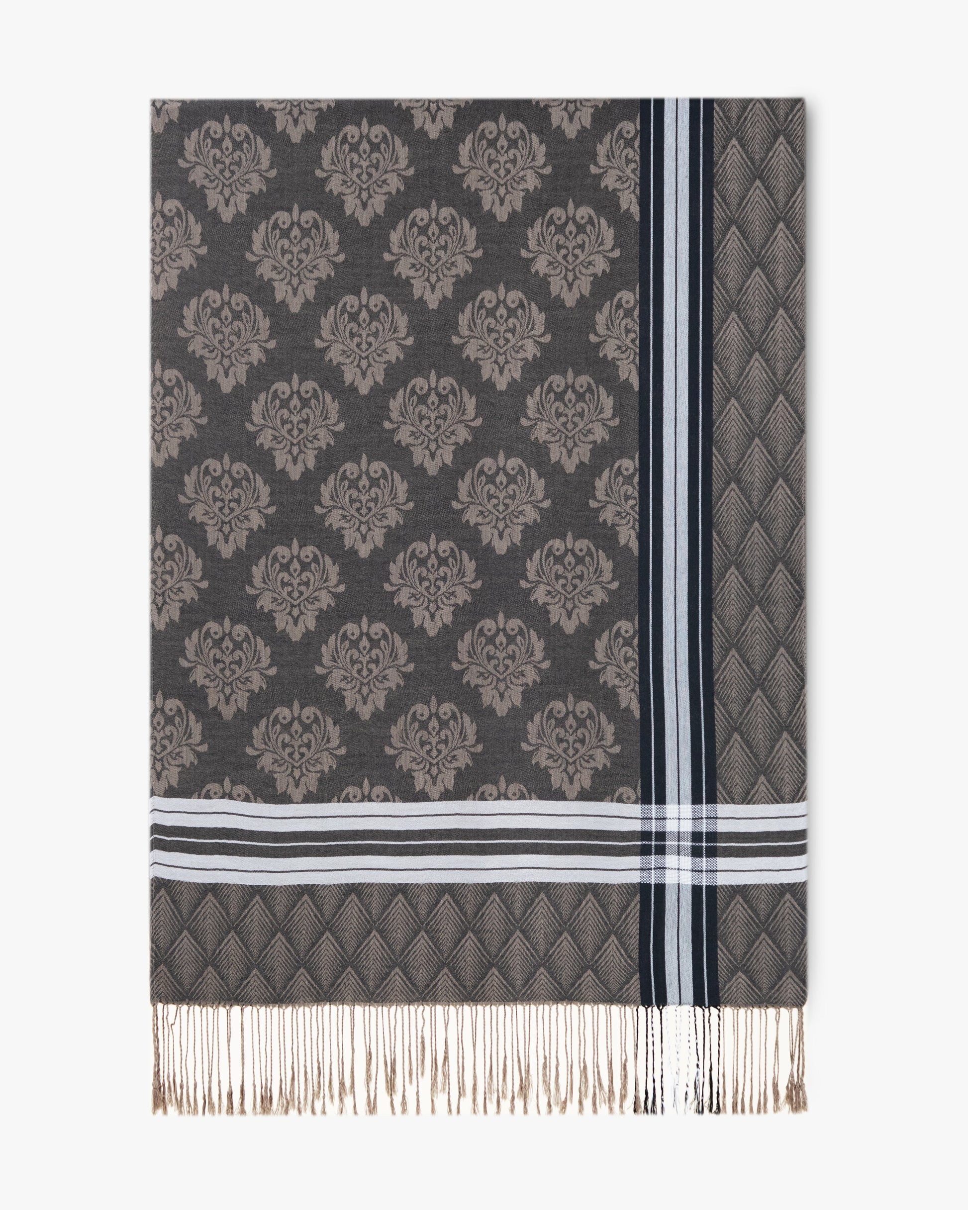 Damask Print w/ Stripe Border Pashmina