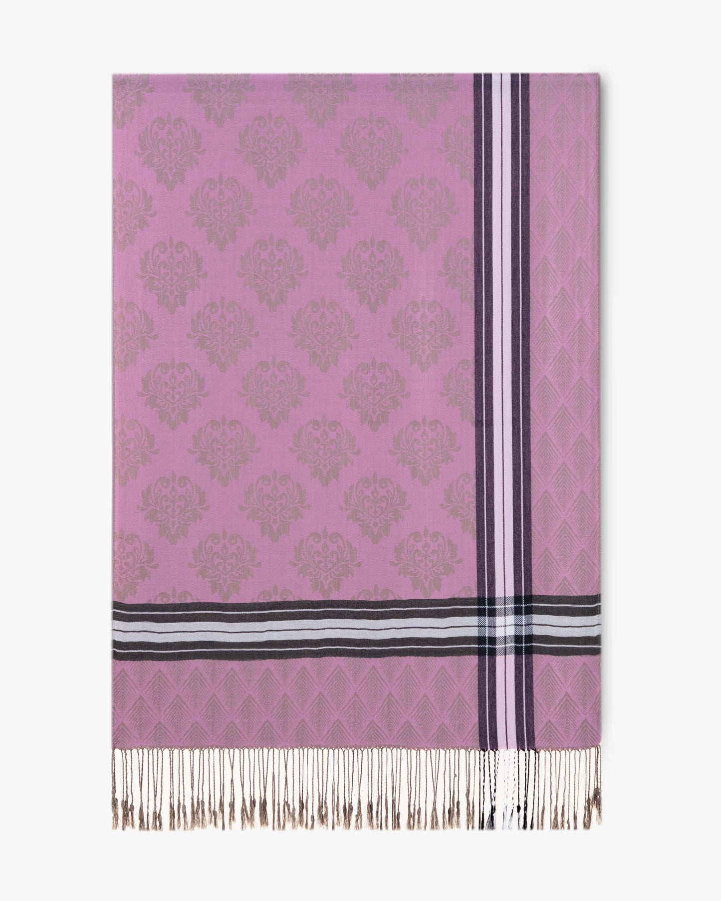 Damask Print w/ Stripe Border Pashmina