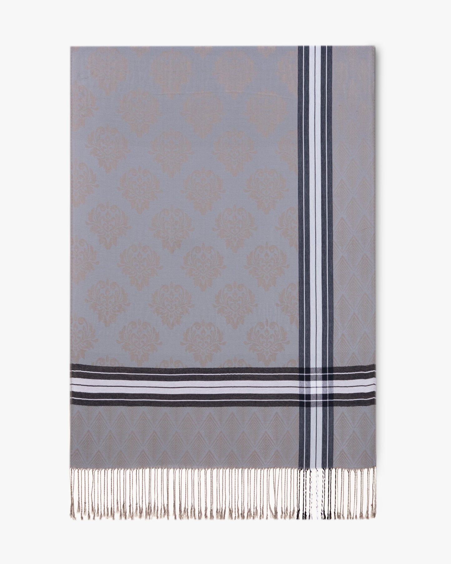 Damask Print w/ Stripe Border Pashmina