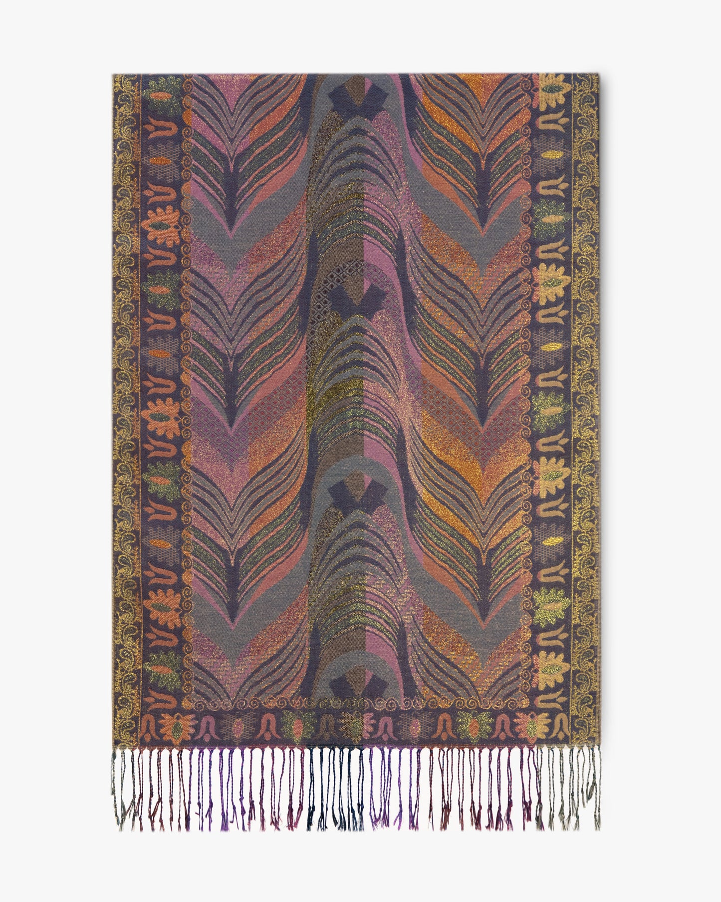 Gold Metallic Chevron Feather Pashmina