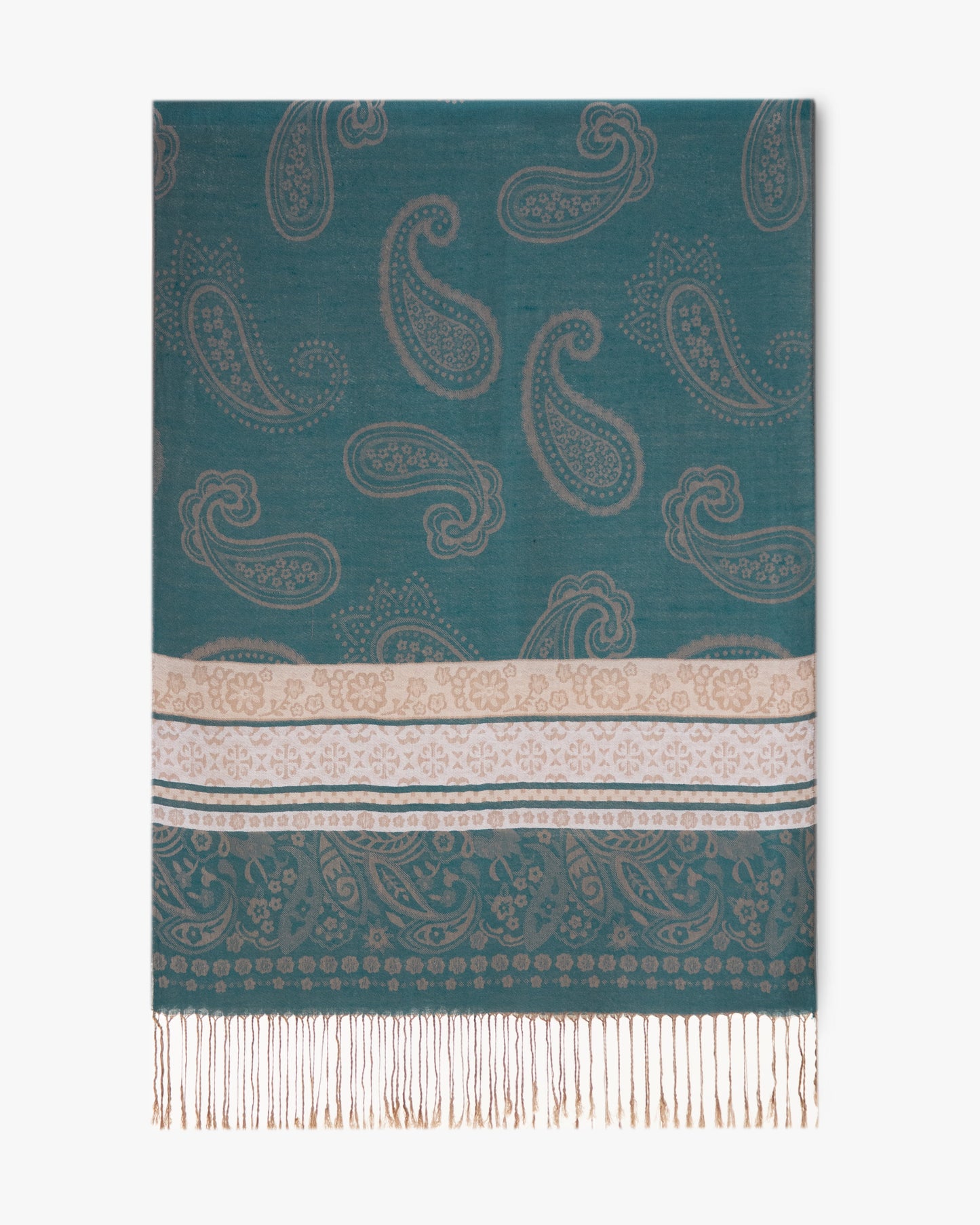 Large Paisley Print Pashmina w/ Flower Design Lines