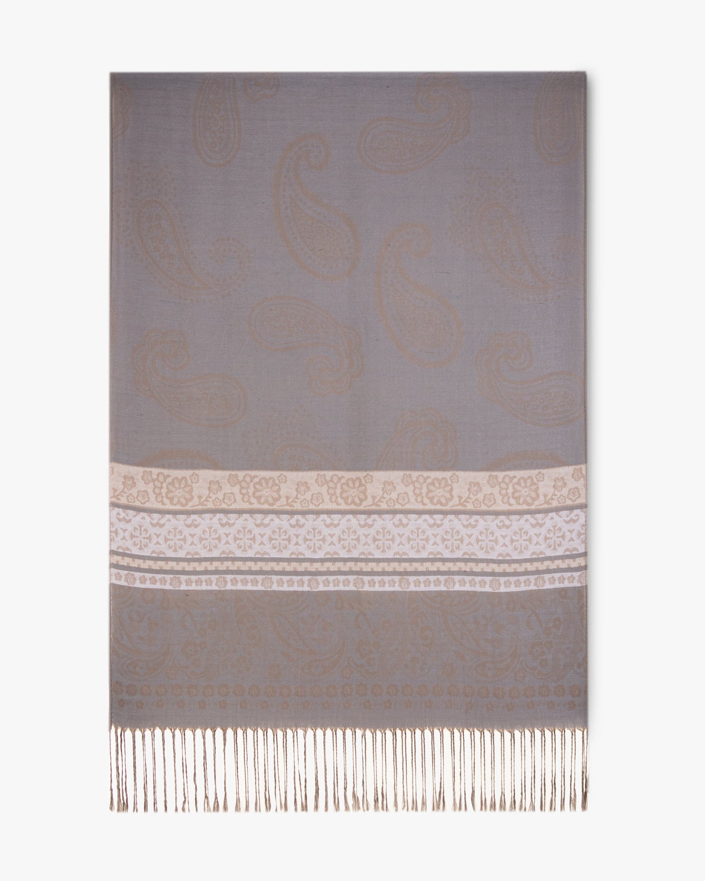 Large Paisley Print Pashmina w/ Flower Design Lines