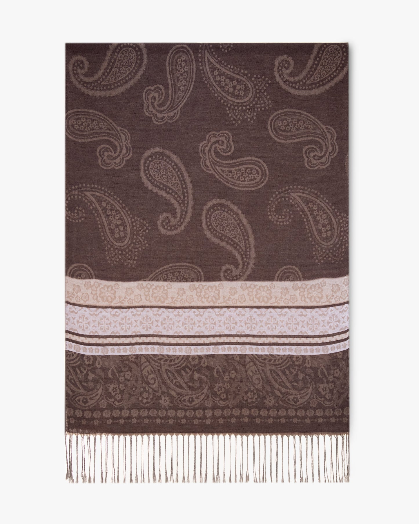 Large Paisley Print Pashmina w/ Flower Design Lines