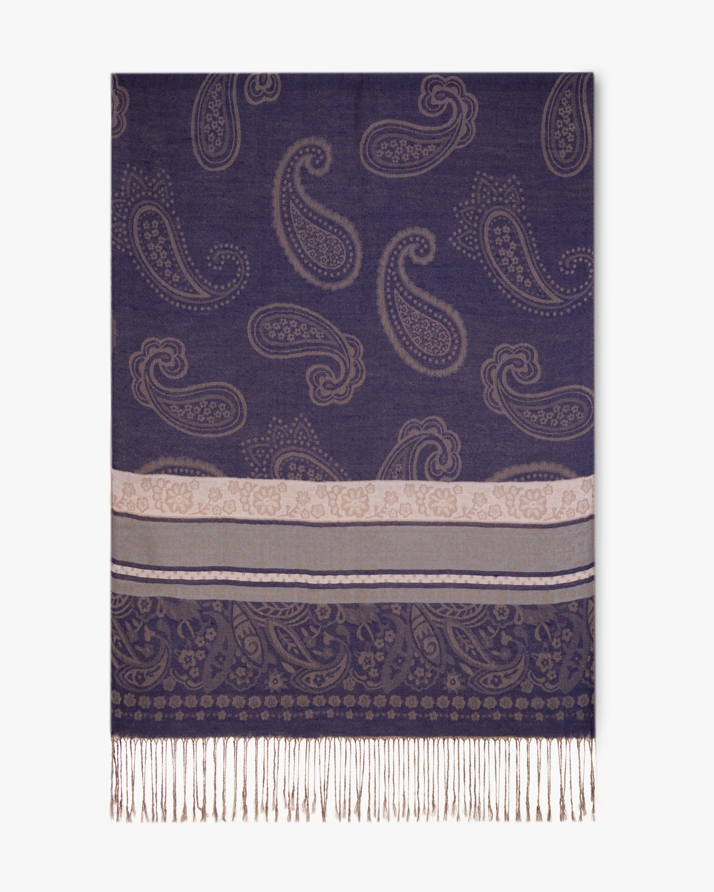 Large Paisley Print Pashmina w/ Flower Design Lines