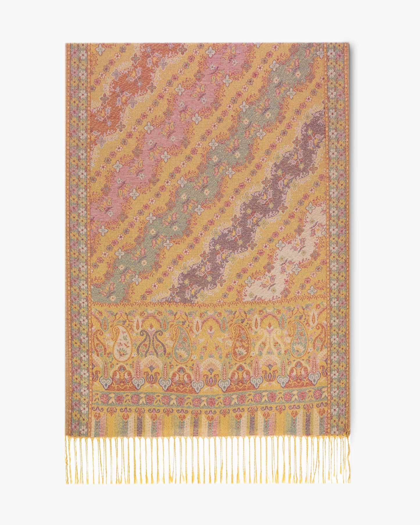 Angled Floral Paisley Shimmering Pashmina