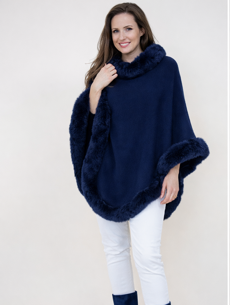 Trimmed Faux Fur Poncho
